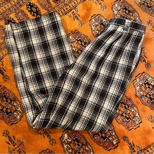 Vintage Wool Plaid Pleated Wide Leg Pants